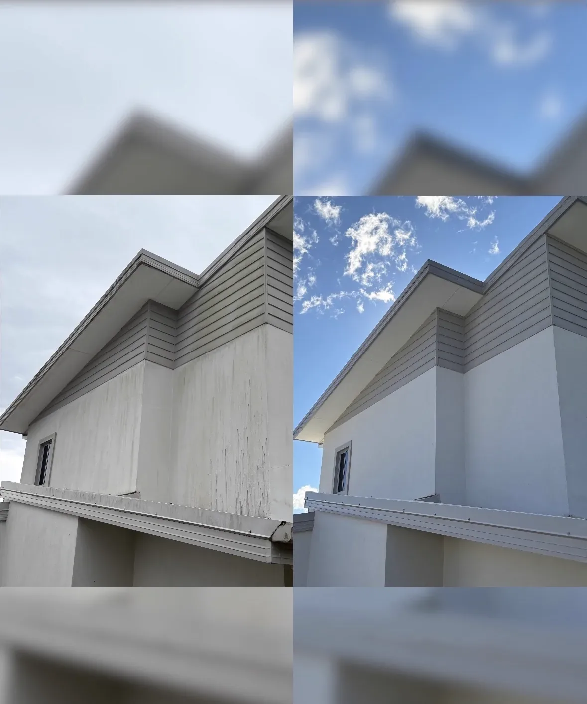 Before and after exterior house washing on a Gold Coast home
